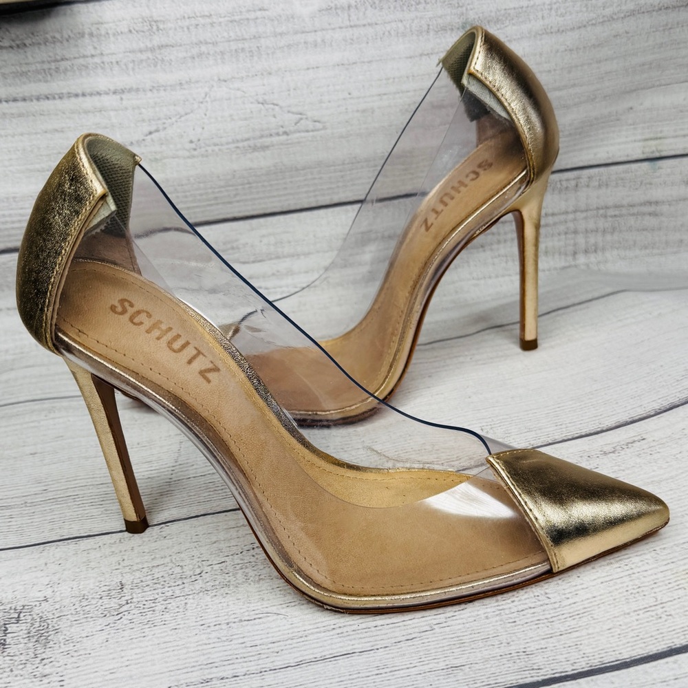 SCHUTZ Gold and Clear Heels